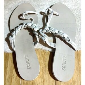 schutz‎ women's white twisted toe ring flip flops sandals size 41